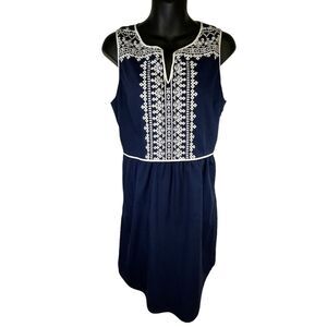 Vineyard Vines Navy Blue White Trim Embroidered Cotton Sleeveless Dress‎ Size 6
